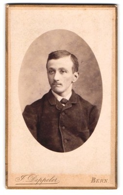 Photograph J. Deppeler, Bern, Aarbergertor, breast portrait young man in fashion disc 