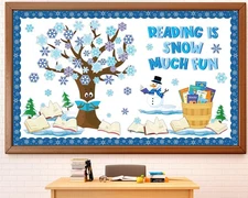 100Pcs Winter Reading Bulletin Board Set - Decoration Tree, Snowman, Snowflak...