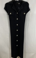 Elie Tahari Women's Black Button Front Belted Shirtdress Midi Dress Size M NWT