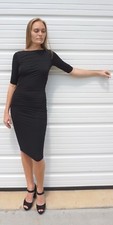 Black Fitted Bodycon Backless Dress | Open Back 3/4 Sleeve M by Diosa D7501