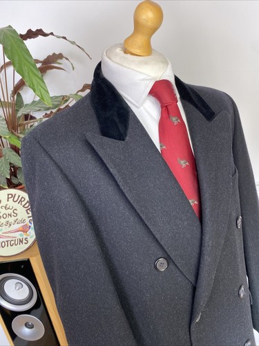 HARRODS (42R) Pure Wool Chesterfield Double Breasted Overcoat Coat Jacket Long - Imagen 11 de 21