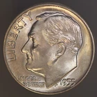 1955 D ROOSEVELT DIME BU FRESH FROM ORIGINAL ROLL-LOT 3068