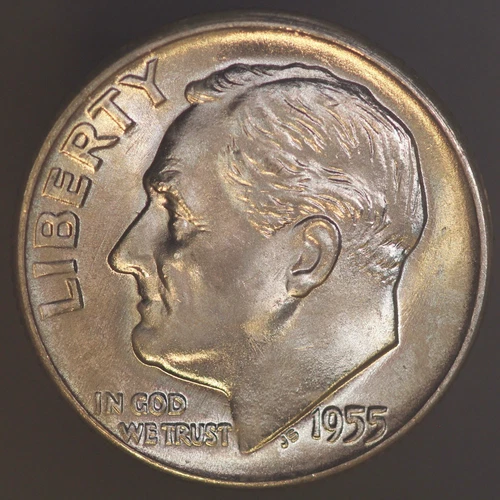 1955 D ROOSEVELT DIME BU FRESH FROM ORIGINAL ROLL-LOT 3068