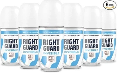 6 x Right Guard Women Total Defence 5, Invisible Deodorant Roll On,