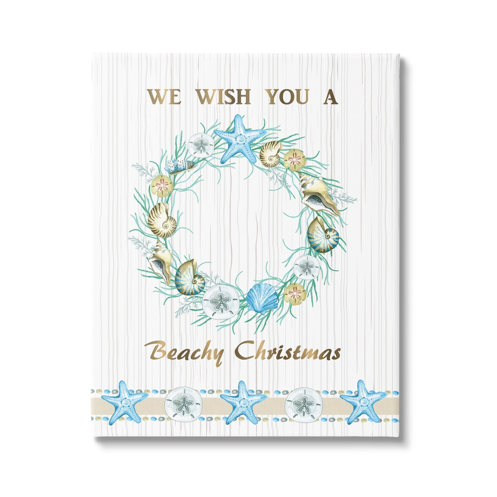 Stupell Beachy Christmas Sea Life Seashell Wreath Pattern Canvas Wall Art - Blue