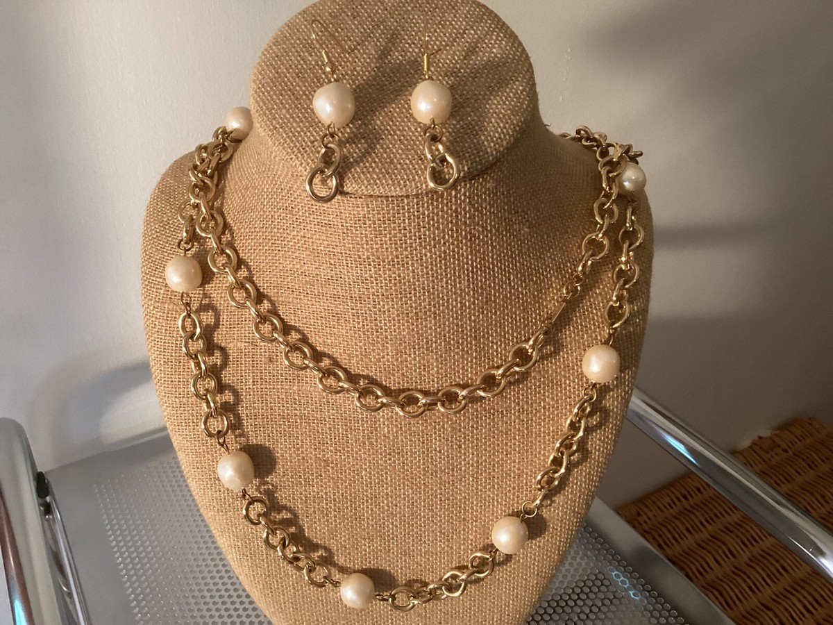 44” Dauplaise Gold Tone Chain necklace With Faux Pearls