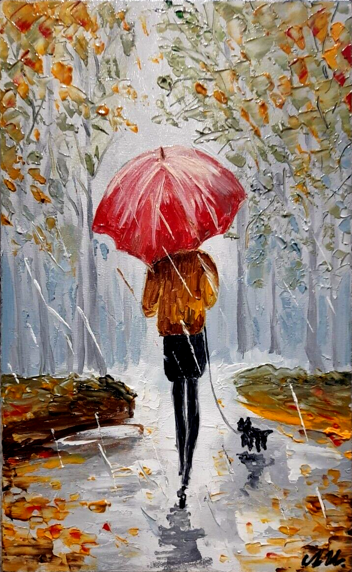 Girl under an umbrella in the Oil Impressionistic