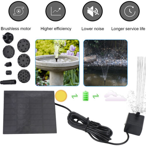 Solar Fountain With 6 Fountain Styles For Garden Bird Bath Pond Pool Fish Tank - Picture 6 of 10
