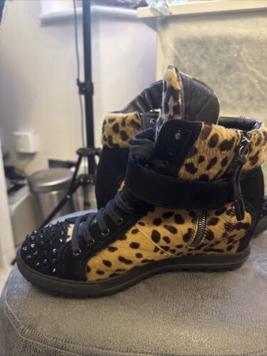 MIU MIU Calf Hair & Leather Leopard Studded High Top Trainers Size UK 6.5 EU 40 - Picture 5 of 16