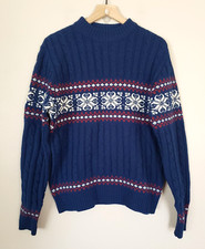 Vtg Jantzen Sweater Nordic Blue Ski Pullover Size XL Cable Knit Wool ? USA Made