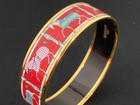 Hermes Emaile GM Horse Design Bangle Bracelet Red x Gold Hardware with Box