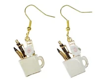 Mug Pen School Earrings Office Miniblings Home Office Writing Utensils