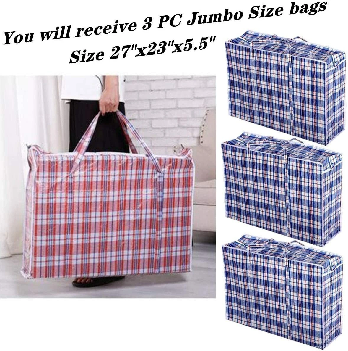 6 Pc Reusable Large Jumbo plastic Shopping Laundry Moving Storage