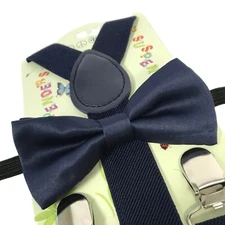 "NAVY BLUE" Matching Suspender & Bow-Tie Set Kids Toddler Baby Boys Girls (USA)