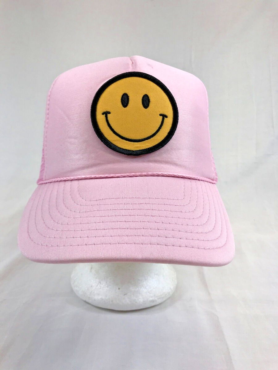 Pink Smiley Face Trucker Hat Snapback Cap Mesh Back Preppy Adjustable Nissin