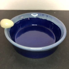 Tumbleweed Pottery Blue Bowl/Dish W/ Egg on Rim Two Tone Blue  5.5"