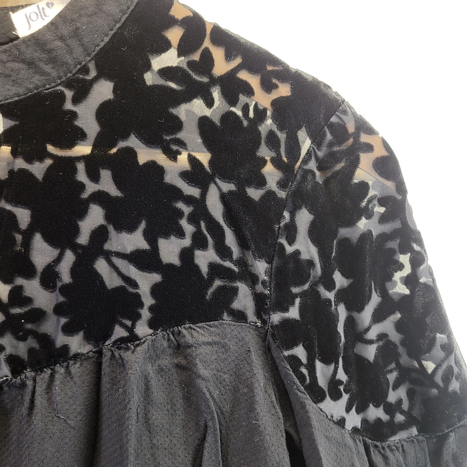 Jolt Blouse Shirt Womens Small Black Floral Sheer Long Sleeve Pullover - Image 3 of 4