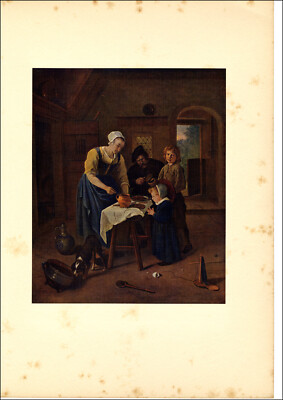 1912 Vintage Print Jan Steen Grace Before Meat 1665 Fine Art Dutch Family Home