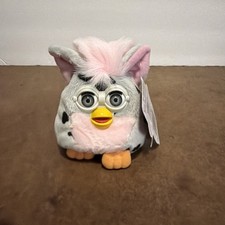 Vintage Furby Buddies Bean Bag Plush With Tag " More Light " 1999 90's Grey Pink