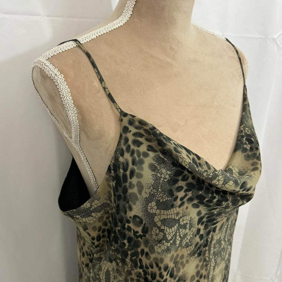 New York & Co 90s Style Midi Dress Abstract Green Spaghetti Strap Chiffon Sz 18 - Image 2 of 4