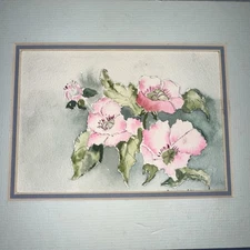 Pink Flowers Original Watercolor Painting Artist Denise Alter Vintage Painting 