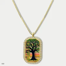 Stunning Colorful Tree of Life Pendant Necklace Chain Printed Dog Tag Chain Gift