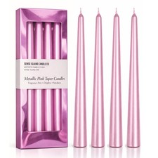 Metallic Light Pink Taper Candles 10 Inch Pastel Unscented Candlesticks 4 Set