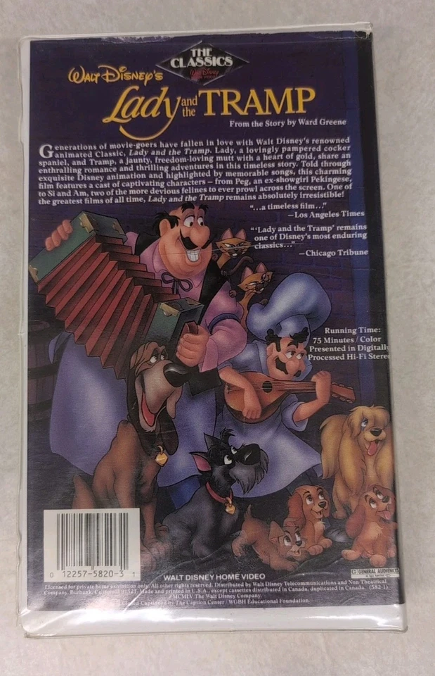 Lady and the Tramp Walt Disney (VHS 1998) Black Diamond Clamshell 582 **B2G1** - Image 2 of 3