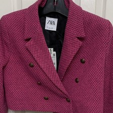 ZARA Pink Lined Double Breasted Cropped Jacket Long Sleeve Size L 2010/725/645