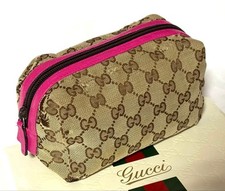 GUCCI GG Pattern Cosmetic Pouch Canvas Leather Brown Vintage Logo From Japan