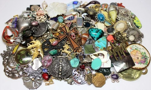 Large Lot of Vintage to Now Costume Pendants Charms Wear Jewelry Making - A