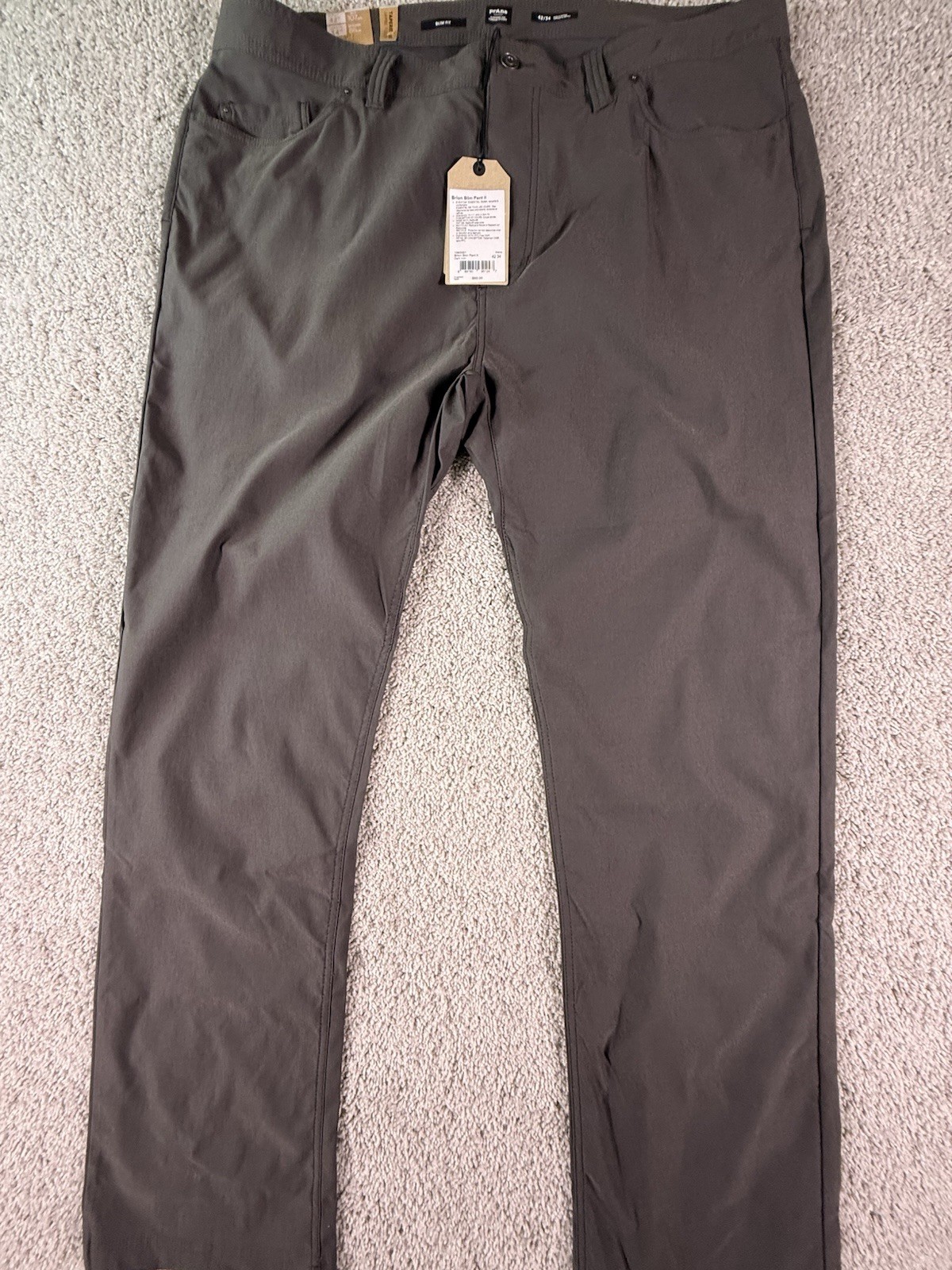 NEW Prana Brion II Pants 42 X 34 Stretch Slim Fit Tapered Dark Iron Gray