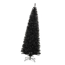 8ft Slim Black Christmas Tree with Realistic Branches Unlit Artificial Xmas Tree
