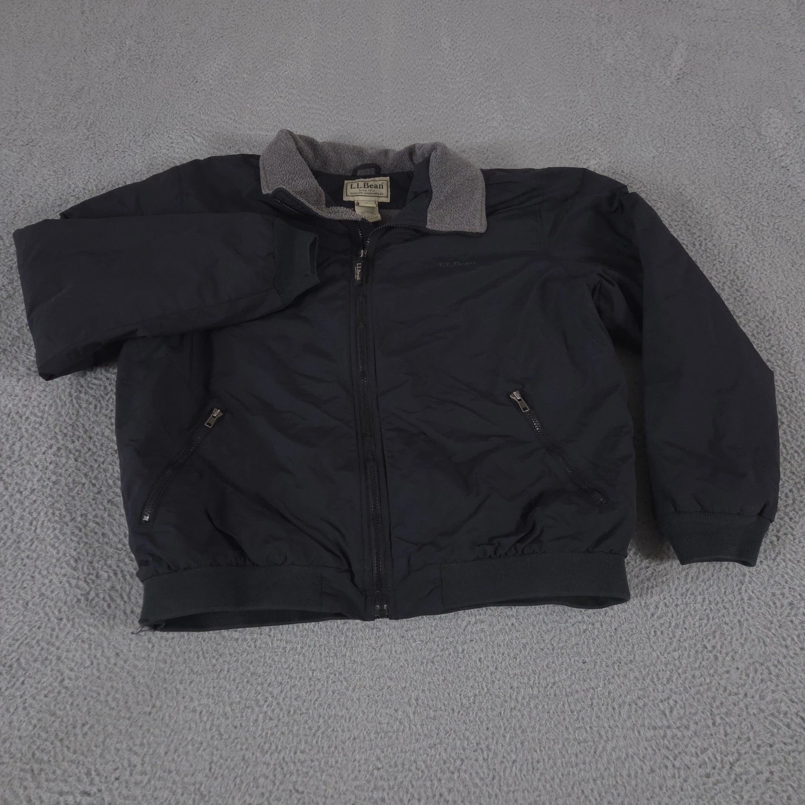 L.L. Bean Jacket Mens XL Black Warm-Up Coat Fleece Lined Nylon Full Zip Outdoor