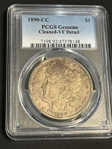 1890 CC MORGAN SILVER DOLLAR   PCGS GENUINE-CLEANED- VF DETAIL   SEMI- KEY DATE!
