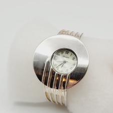Reloj pulsera vintage Geneva platino brazalete tono plata modernista cara MOP