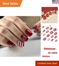 Christmas Press-On Nails: Short Red Square Glossy Nails with Snowflakes - 24 Pcs