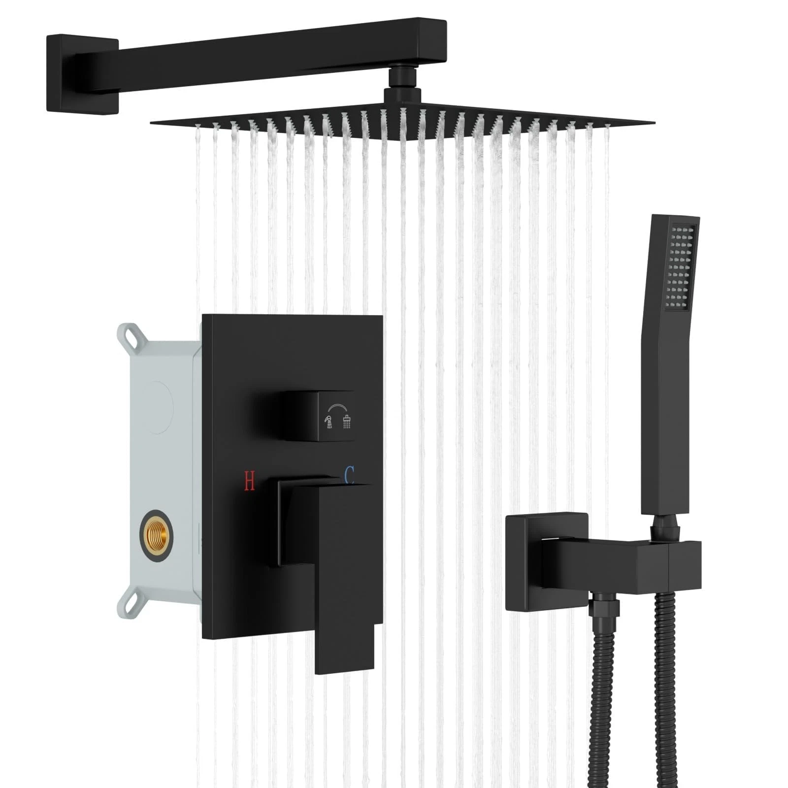 Rain Shower System - 10 Inch Rainfall Shower Head Faucet System Set Wall Moun...