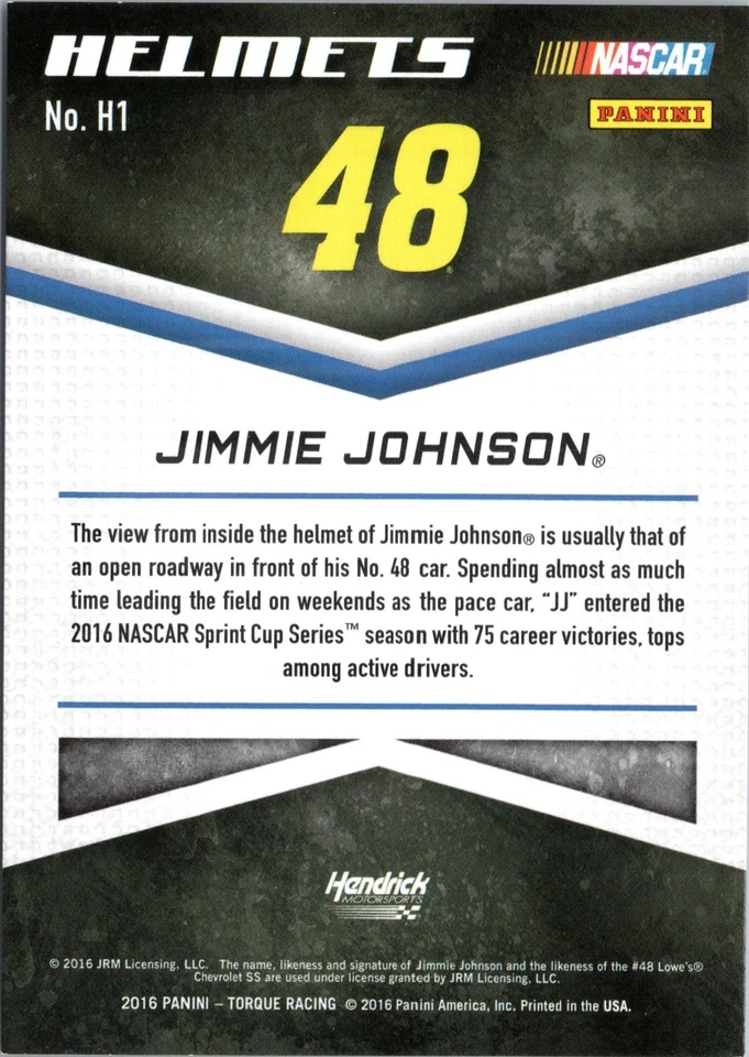 2016 Torque Jimmie Johnson Helmets Insert #H1 L👀k! - Image 2 of 2