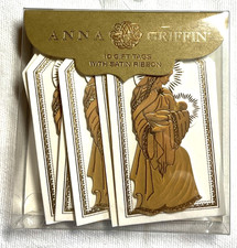 ANNA GRIFFIN Christmas Gift Tags 10 Gold Mary Jesus Satin Ribbon NIB