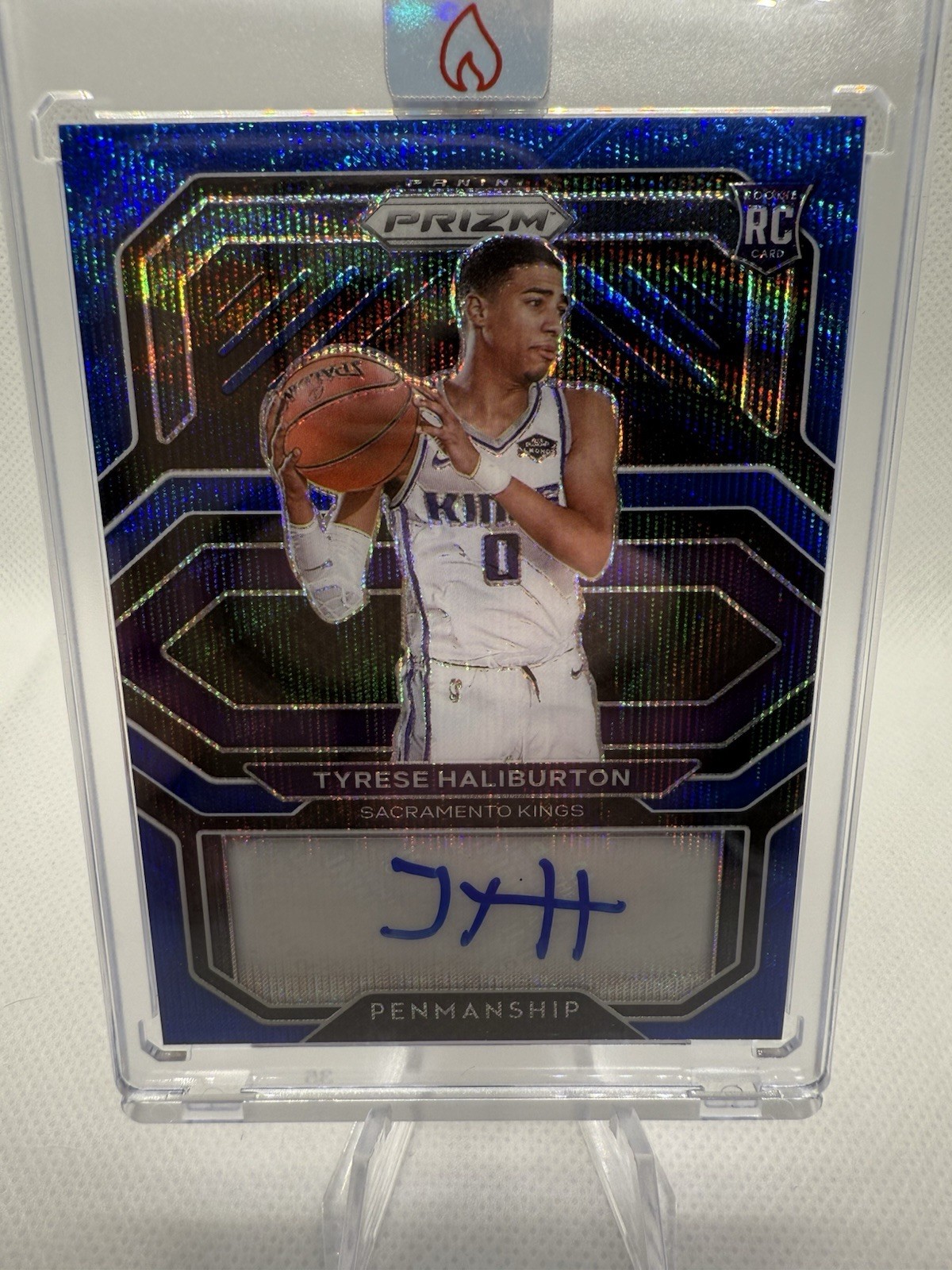 Tyrese Haliburton Auto RC 2020-21 Panini Prizm Rookie Penmanship Blue Wave Prizm