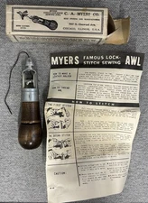Vintage C.A. Myers Lock Stitch Combination Sewing Awl for Leather w/ Box & Paper