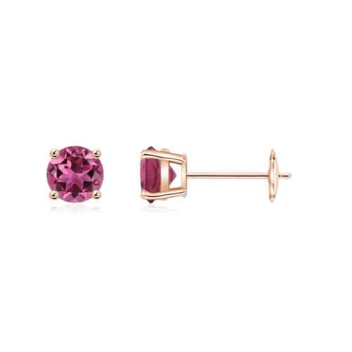 Natural Pink Tourmaline Solitaire Stud Earrings in 14K Gold (AAAA, 5MM) - Picture 1 of 11
