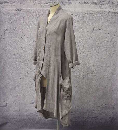 LUUKAA Light Linen 8Y0316 POUCH POCKET DUSTER Top (sizes 4 -20 ) SOFT GREY - Picture 4 of 19