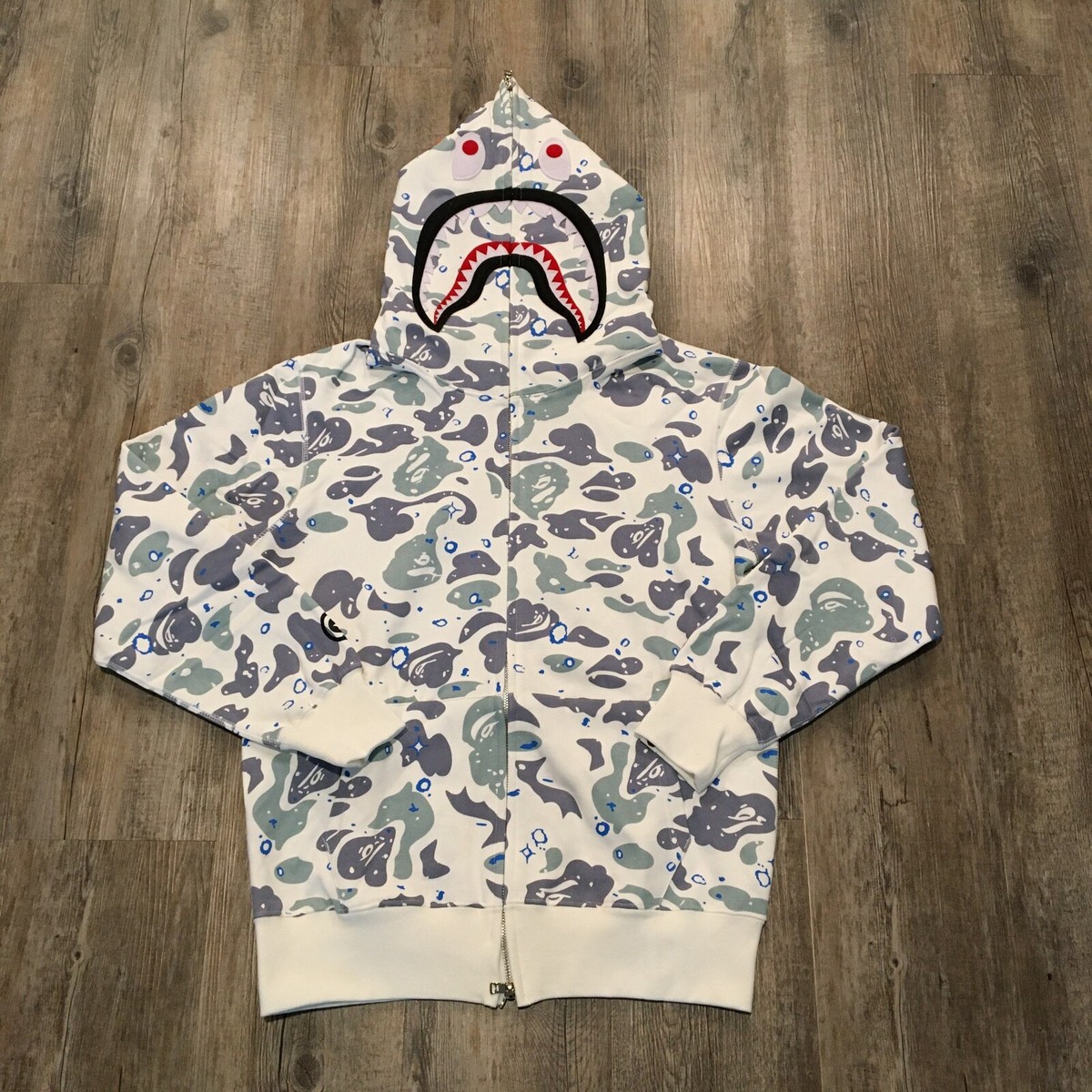 Glows in the Dark* BAPE Shark Hoodie - White Space Camo - XL | eBay