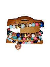 4pcs/set Boho Tree Heart Charm Pink White Blue Beaded Bracelet Women Bracelet