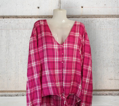 Lane Bryant Women's Top Pink Plaid Front Hemline Tie  V-Neck NEW TAGS Size 22