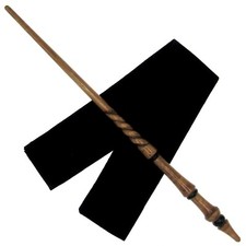 15" Hand Turned Carved Brown Spirals Teak Wood Magic Wand Witch Wizard w/FreeBag