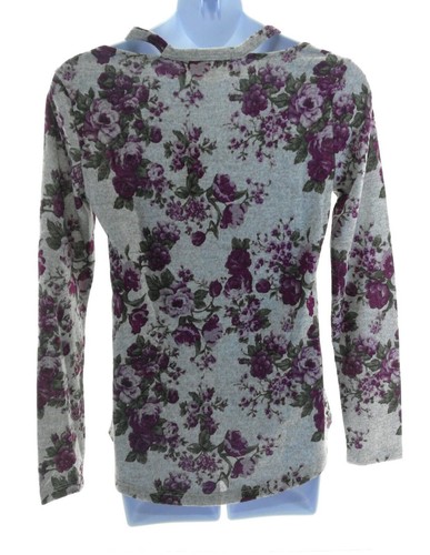 No Comment Girls Gray and Purple Floral Cold Shoulder Top Size X L 16 - Picture 12 of 12