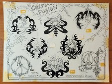 ORIGINAL Vintage Bob Montagna 1990 Shop Used Tattoo Flash Sheet Tribal, Skull